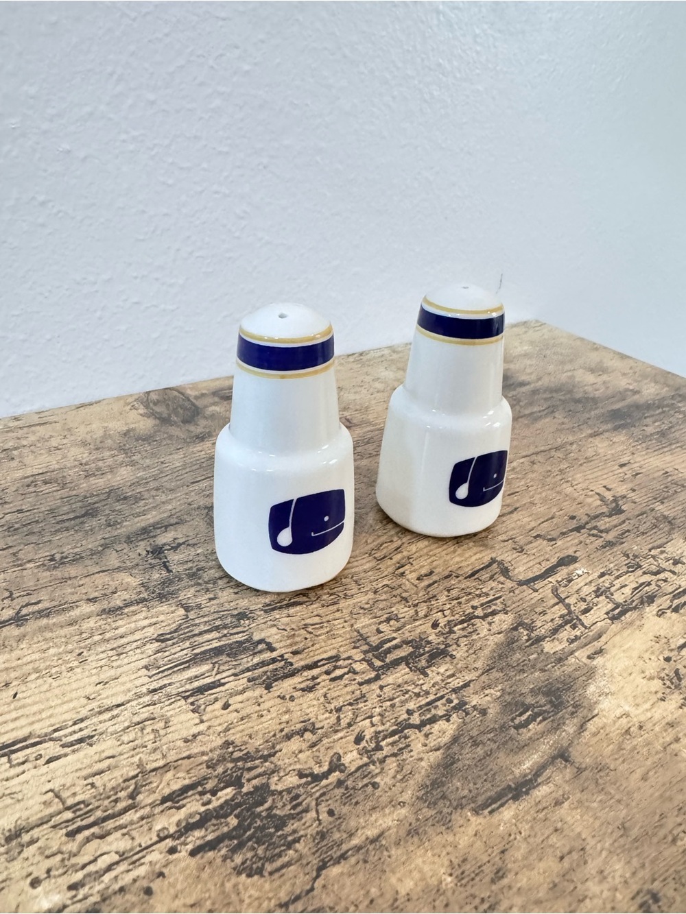 Vintage Whale Salt & Pepper Shakers | Blue & Gold Nautical Set - Picture 3 of 9
